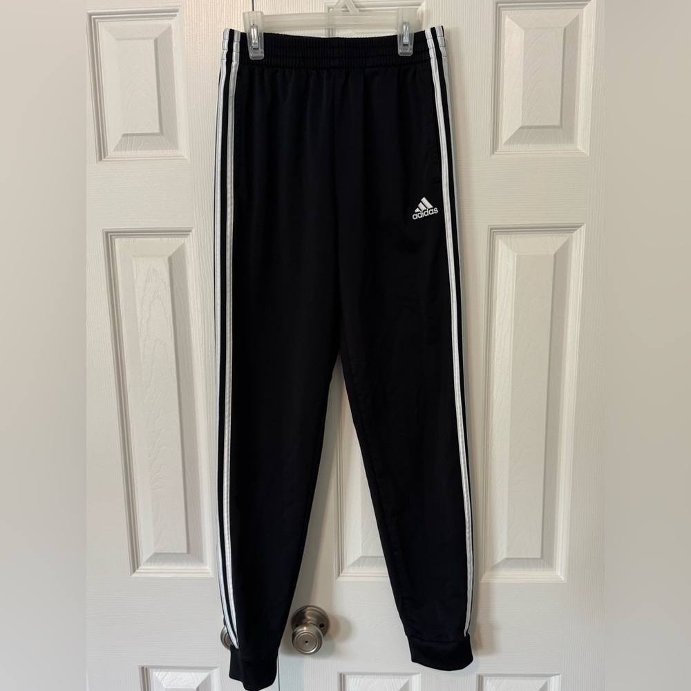 Adidas Kids Black Joggers with White Stripes